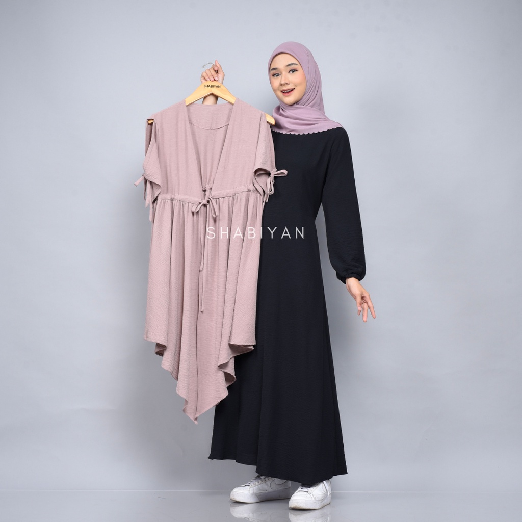 SHABIYAN 484 Gamis Set Outer Muslim Polos Kombinasi Crinkle | Halwah-5