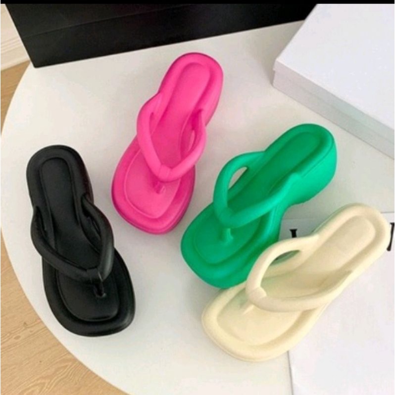 25-42 Sandal Couple Sandal Jepit Tinggi SANDAL KARET TINGGI Tebal Mellisa 7 cm/ Wedges Jelly Wanita 