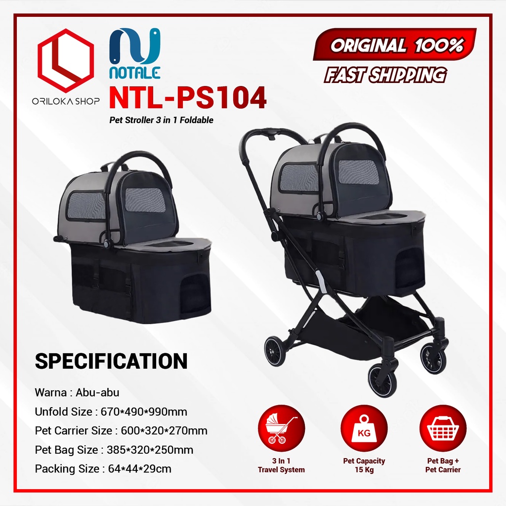 Notale Multifos Pet Stroller 3 in 1 Foldable NTL-PS104 / PC200- Resmi