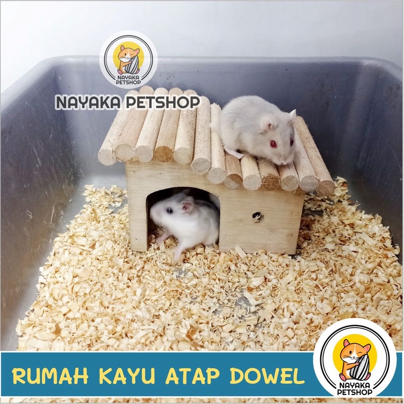 Rumah Kayu Hamster Atap Dowel Kandang Tupai Wooden Home House Sarang Hewan