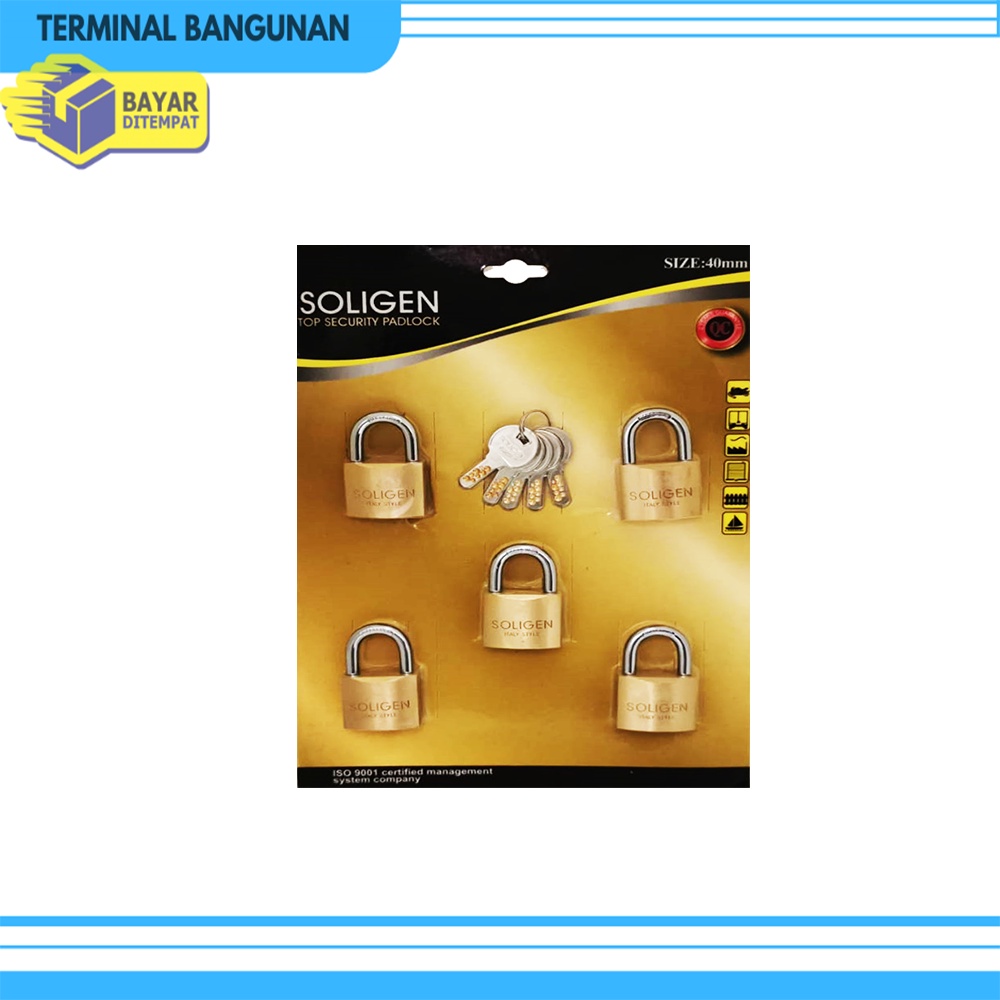 Gembok Master Key SOLIGEN 5 pcs Kuningan 40 50 60 mm Komputer