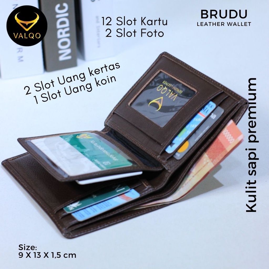 [VALQO] BRUDU Dompet Kulit Sapi Pria Cowok Kartu Laki Berdiri 3/4