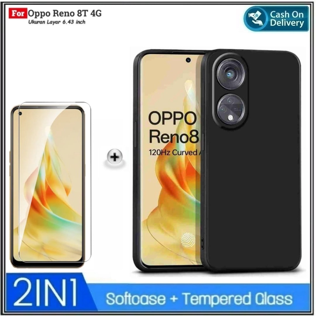 PAKET 2IN1 Case Oppo Reno 8T 4G SoftCase Casing Premium Cover Dan Tempered Glass DI ROMAN ACC