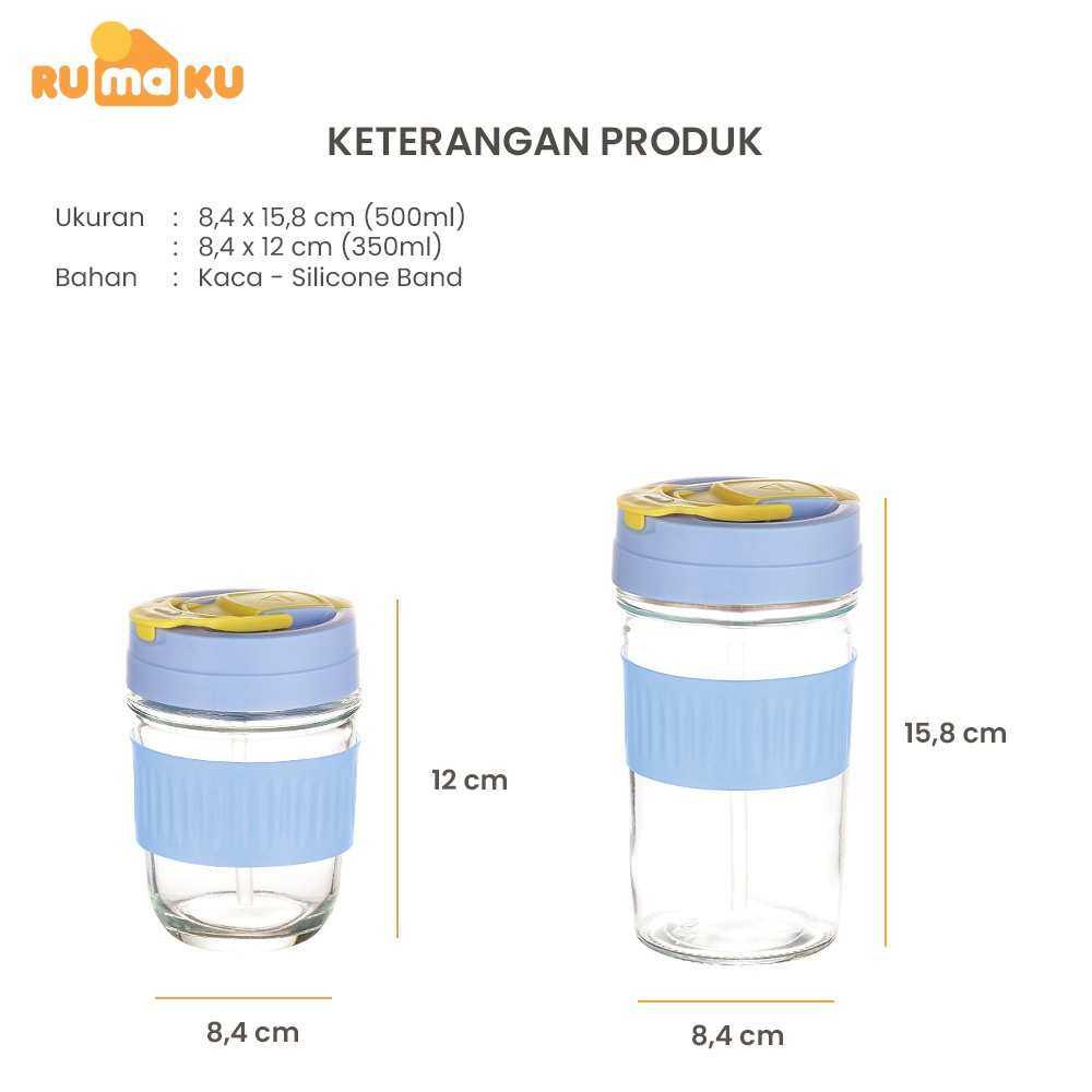 Rumaku Tumbler Kaca 350 ml dan 500 ml Gelas Botol Minum Kaca Bening Aesthetic Coffee Cup Anti Tumpah