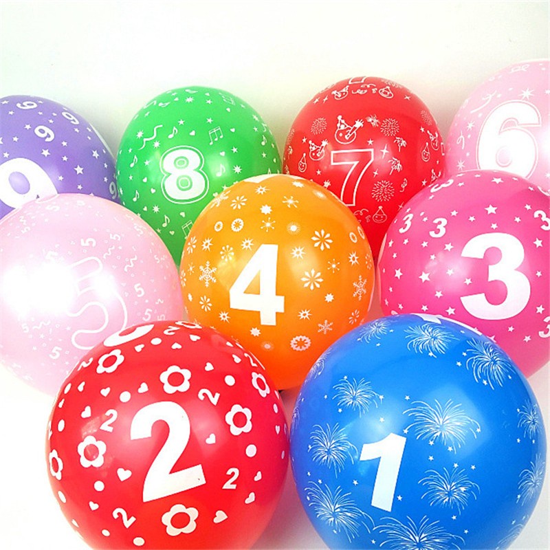 Balon Latex Tulisan Angka 12 Inch / Balon Motif Angka / Balon Ulang Tahun / Balon Nomor Mix