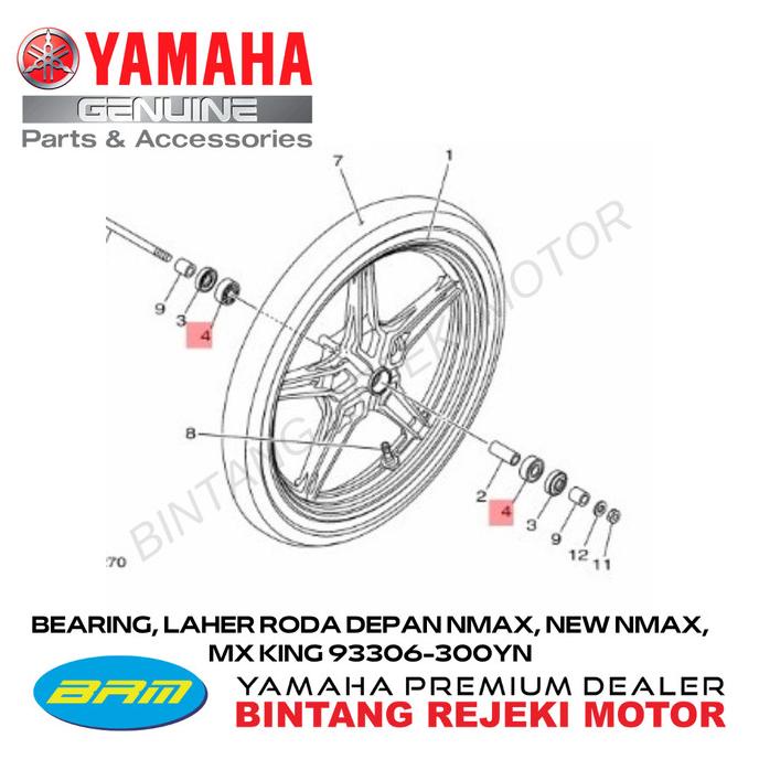 bearing, laher roda depan nmax, new nmax, mx king 93306-300yn [y-brm]