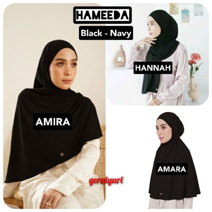 TERLARIS AMIRA HANNAH AMARA BLACK NAVY INSTANT HIJAB BY HAMEEDA OFFICIAL