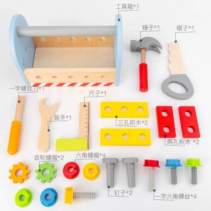 wooden tool box toys pretend plays mainan perkakas