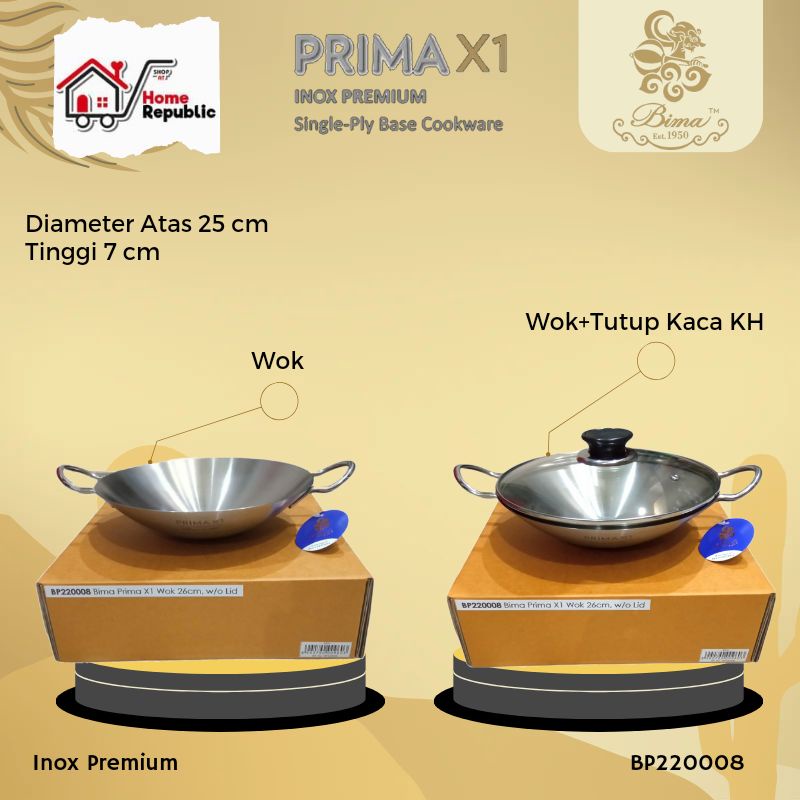 Bima Prima X1 Wajan Penggorengan Kuali 25cm BP220008 Asian Wok