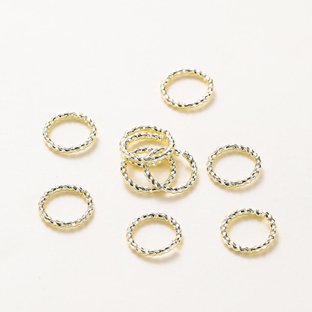 Stkunkka 50pcs 18K Penahan Warna Emas Asli Pipih Rami Karangan Bunga Cincin Tunggal Motif Spiral Sambungan Cincin Buatan Untuk Gelang Kalung