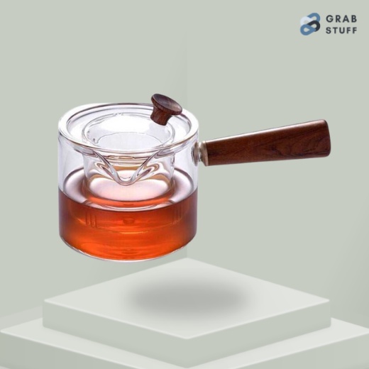 Teko Pitcher Teh Chinese Teapot Kaca Borosilikat 500ml Saringan Infuser Gagang Kayu / Teko Kaca Taha