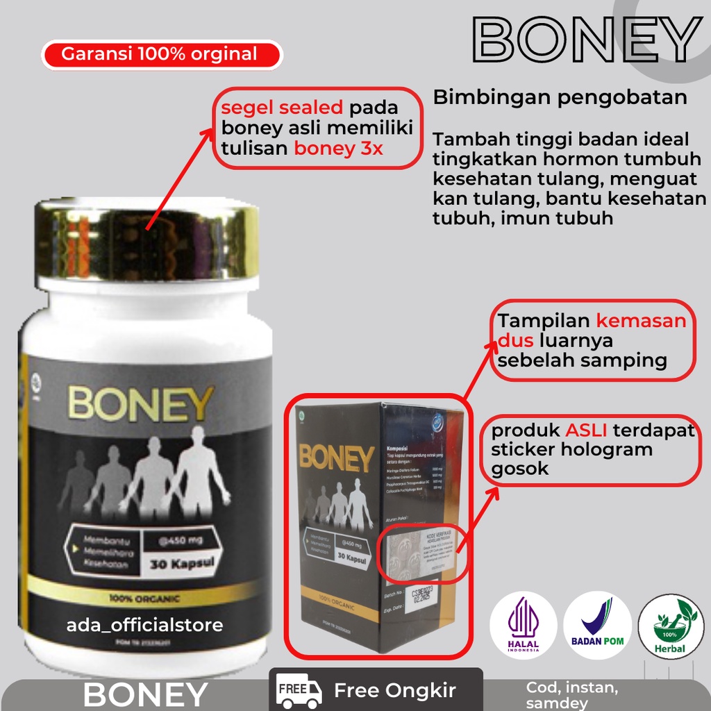 BONEY KAPSUL PENINGGI HERBAL/ NAIK 5-15 CM/ BANTU TINGGIIN BADAN kapsul boney