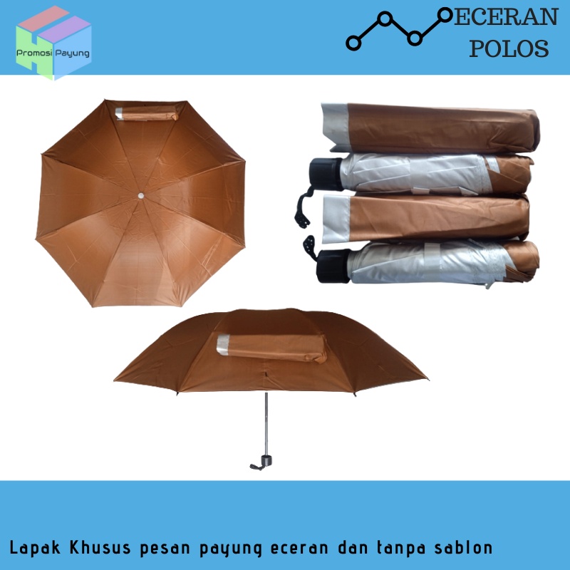 [ POLOS ECERAN ] Payung lipat 3 anti angin lapis silver warna coklat bahan custom - BEST PRODUCT