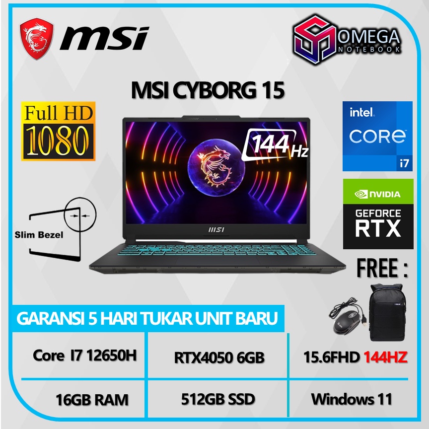 MSI CYBORG 15 12VE RTX4050 6GB/ I7 12650H 16GB 512SSD W11 15.6FHD 144HZ