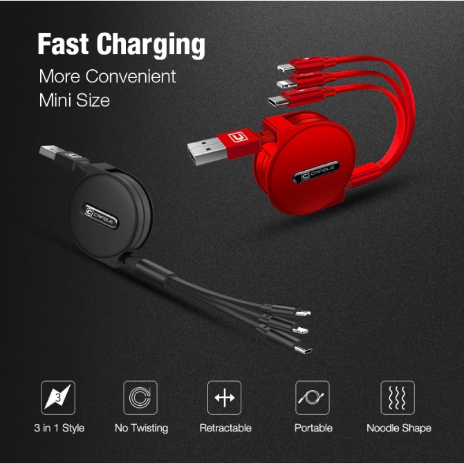 CAFELE Kabel Charger USB 3in1 Micro Type-C Fast Charging Murah Meriah HQ