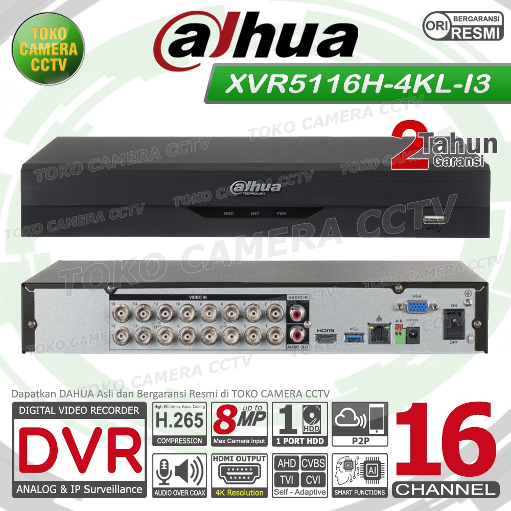 RECORDER CCTV DVR 16CH DAHUA DH-XVR5116H-4KL-I3 16 CHANNEL 5MP 8MP