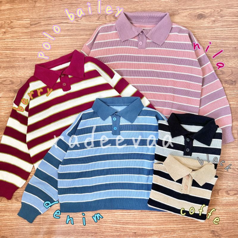 BAILEY POLO KNIT SWEATSHIRT ATASAN RAJUT BERKERAH POLO CROP OVERSIZE SHIRT