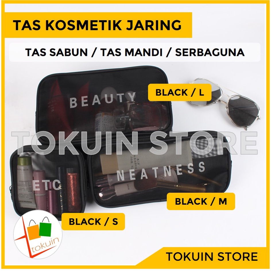 Tas Kosmetik Make Up Jaring Transparan Travel Wash Bag Pouch Sabun Mandi Makeup