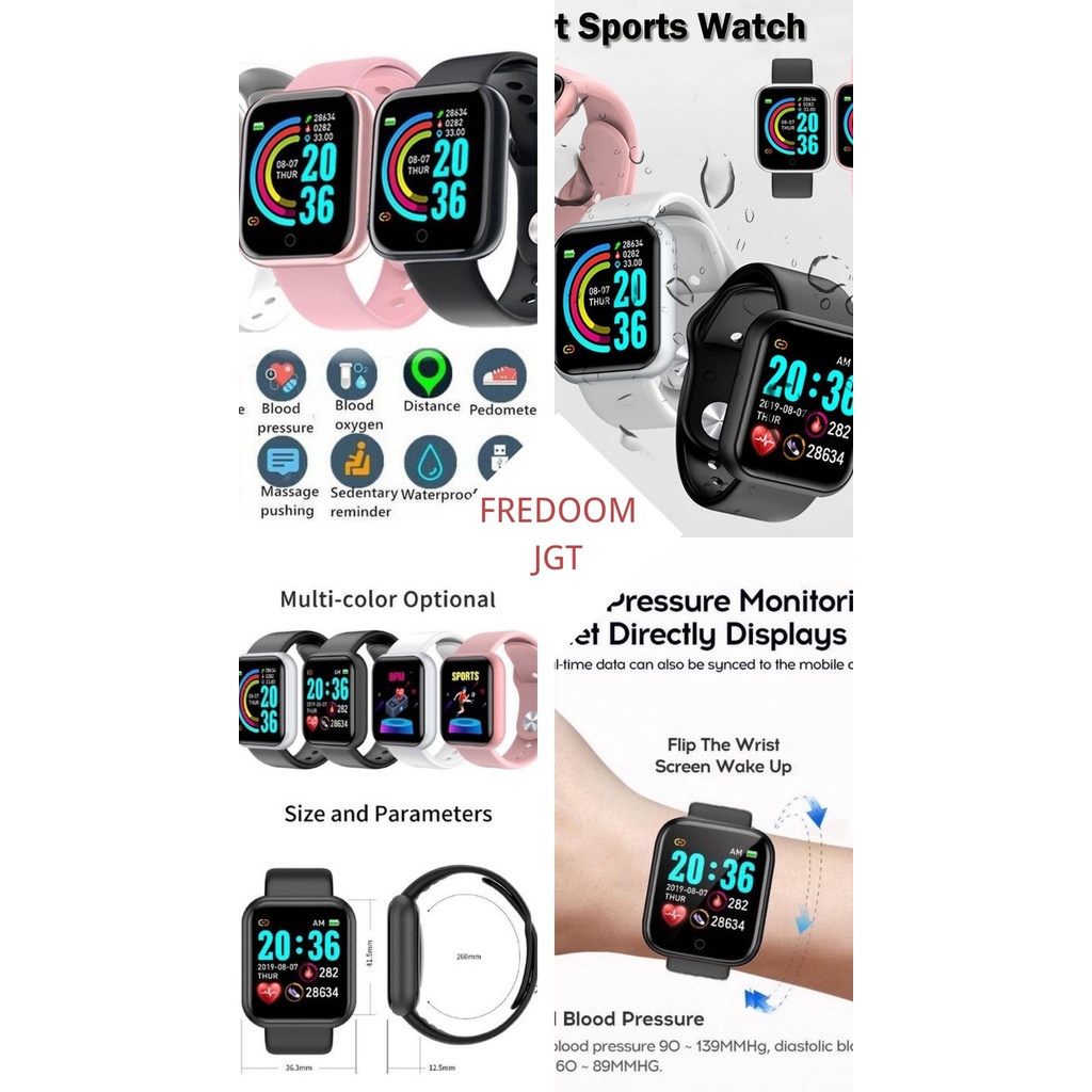 ❤Freedom❤ smartwatch  wanita  Y68 Smart watch D20S Tahan Air IP68 Monitor  smartwatch pria