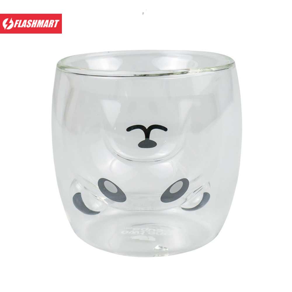 Flashmart Cangkir Kopi Anti Panas Double Wall Glass Panda 230ml - BGD1