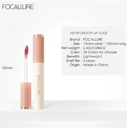 FOCALLURE Velvet Smooth Lip Glaze Lip Tint / Liptint Hyper Moisturizing Lip Stain