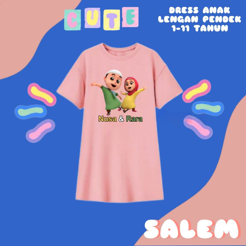 DASTER ANAK PEREMPUAN LENGAN PENDEK 1-11TAHUN UK.S.M.L.XL.XXL.3XL NUSA DAN RARA//DASTER SANTAI ANAK KEKINIAN