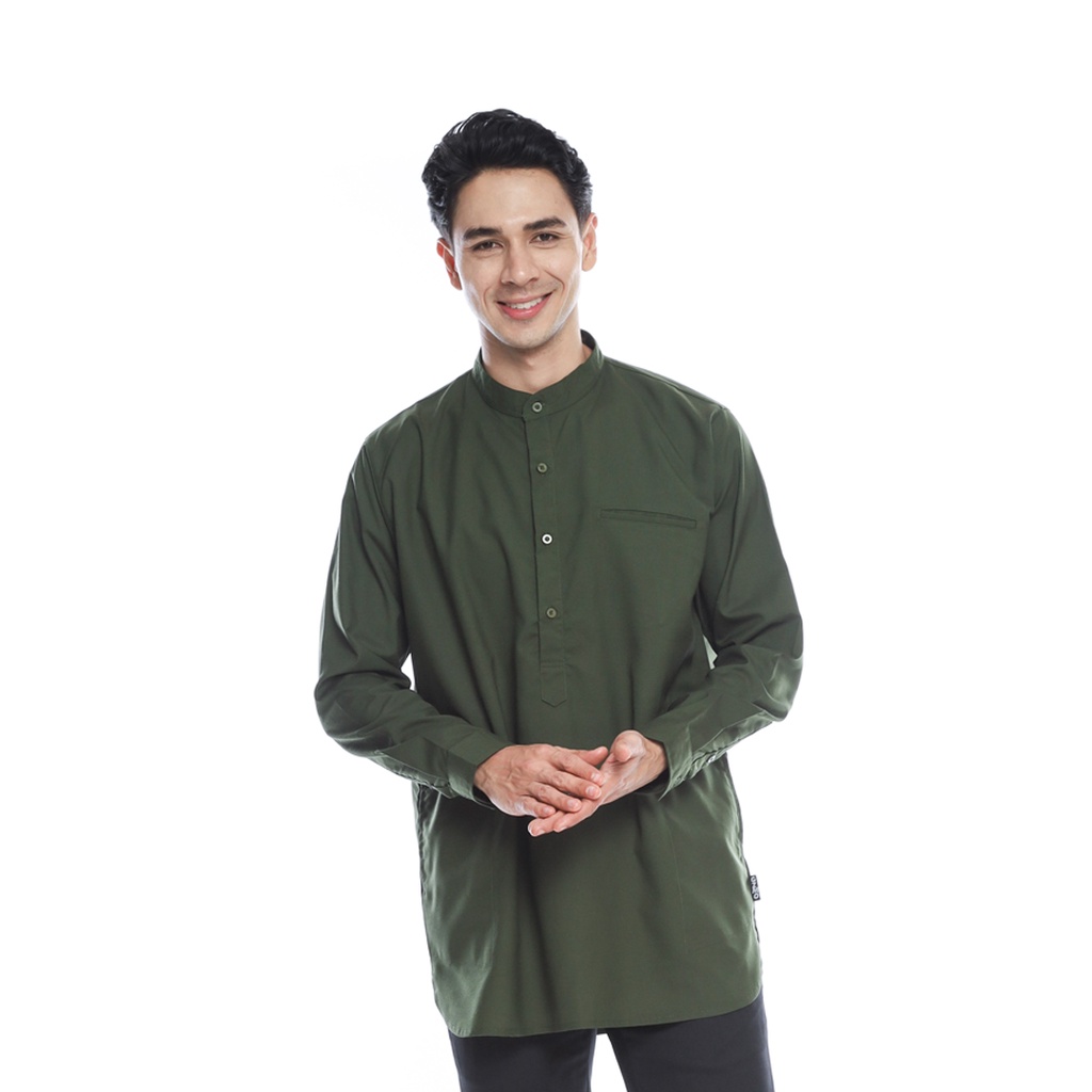 Gizmo Baju Koko Kurta Muslim Premium Lengan Panjang Hijau Army