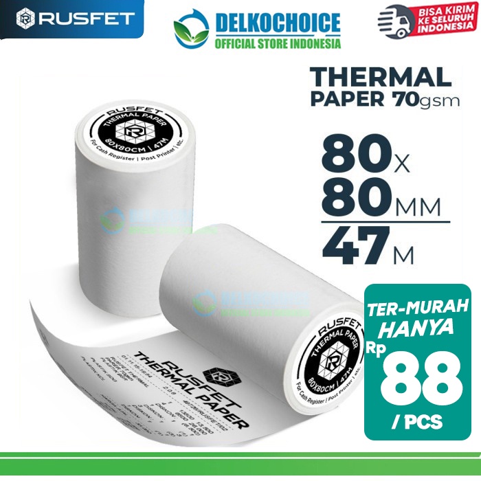 

Paper Thermal Kertas Termal Printer Struk Kasir Barcode RUSFET 80x80mm