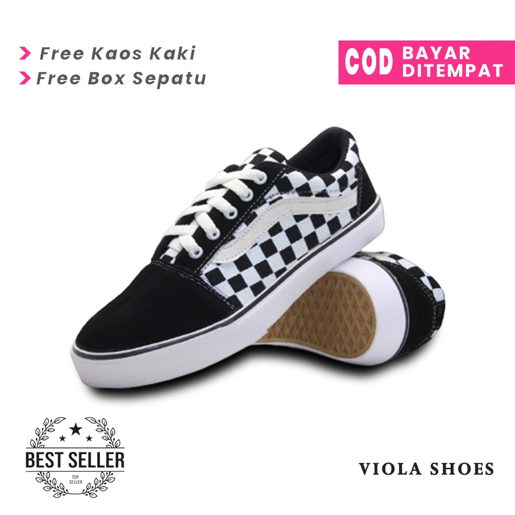 SEPATU PRIA DAN WANITA OLD SKOOL PREMIUM TERLARIS HITAM PUTIH CATUR CLASSIC CHECKBOARD MURAH