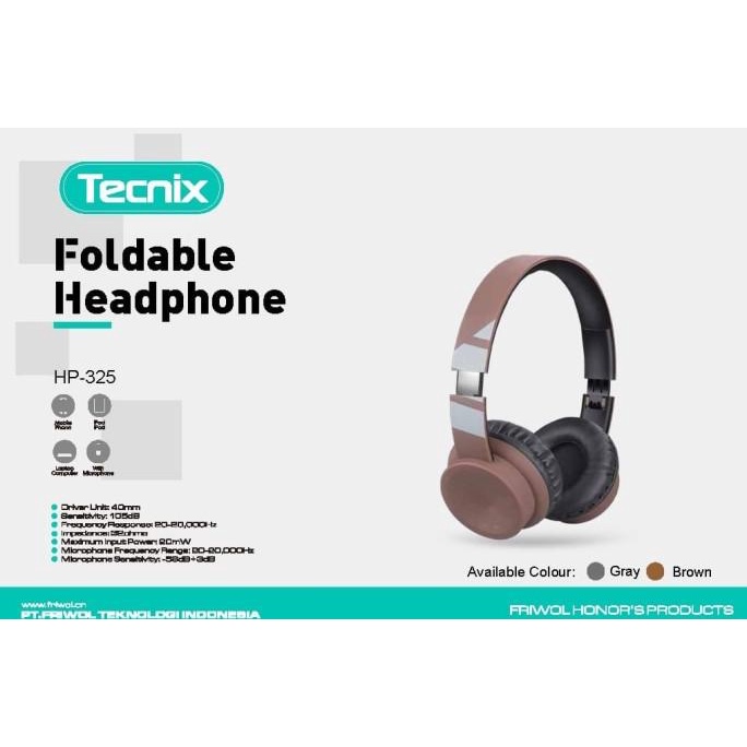 headphone foldable tecnix hp-325 for mobile - headset tecnix hp325