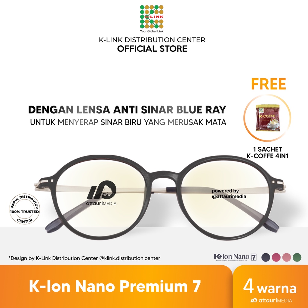 Kacamata K-Ion Nano Premium 7 Original K Link Kacamata Kesehatan Pria Wanita Anti Radiasi Gamer Komp