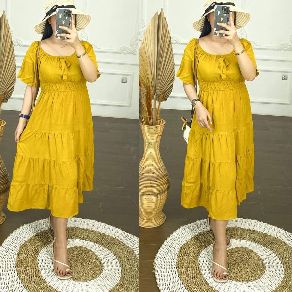 LANGSUNG ORDER DASTER POLOS DRESS CANTIK SUSUN REMPEL PITA RUFFLE BEST SELLER DAILY OUTFIT KEKINIAN 