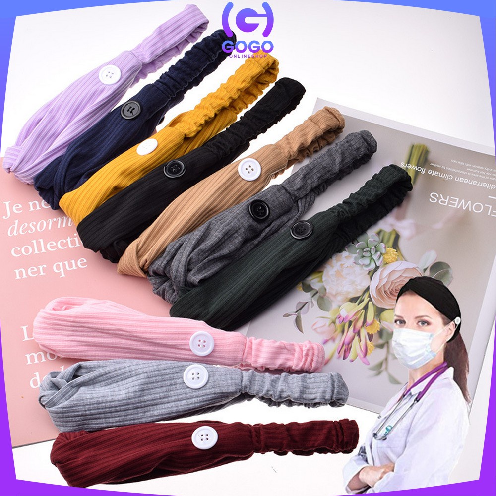 GOGO-C63 Bando Korea Wanita Motif Garis Salur Karet Elastis Dengan Kancing Pengait Masker / Headband Bendo Aksesoris Rambut Fashion Wanita Import