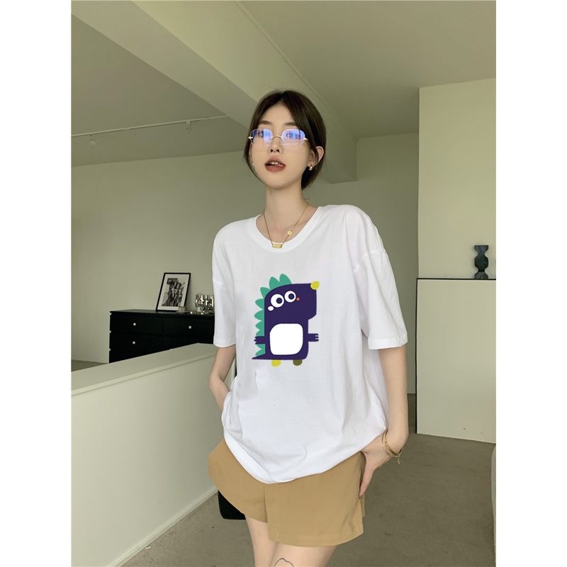 XIAOZHAINV Kaos Atasan Wanita Cute Cartoon Animal Pattern Lengan Pendek A0216