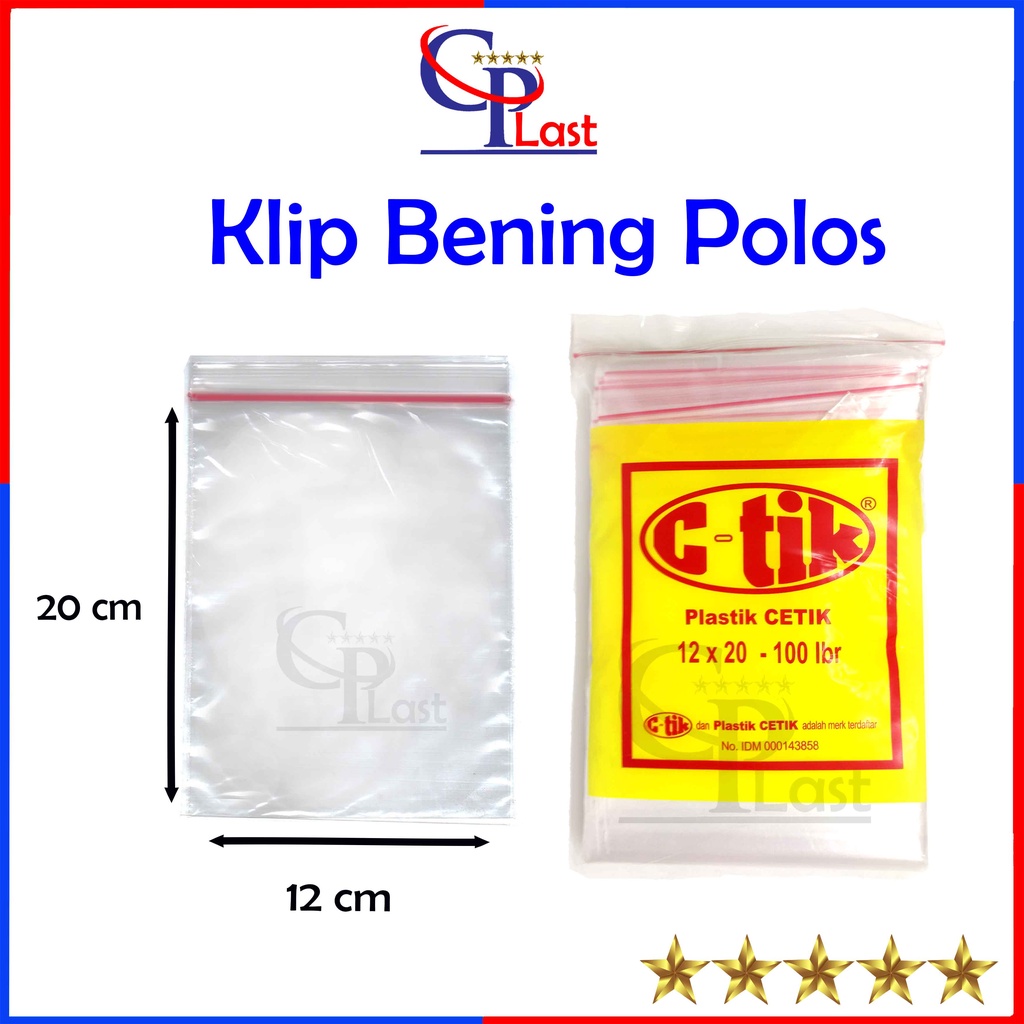 Plastik KLIP BENING 12X20 cm C-TIK isi 100 Lembar / Plastik Klip 12 x 20 cm / Ziplock Bening Obat - 