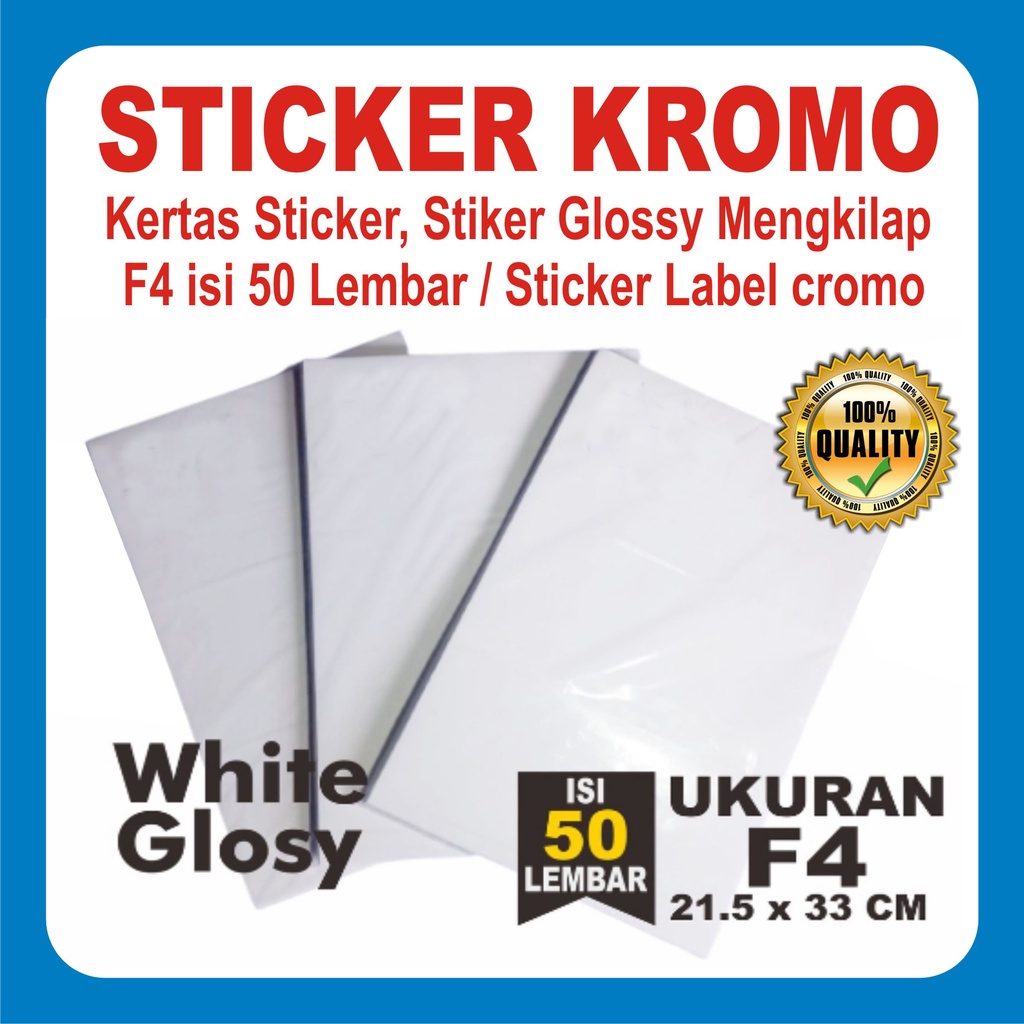 

Kertas Sticker, Stiker Glossy Mengkilap F4 isi 50 & 20 Lembar / Stiker A4 / Sticker Label cromo