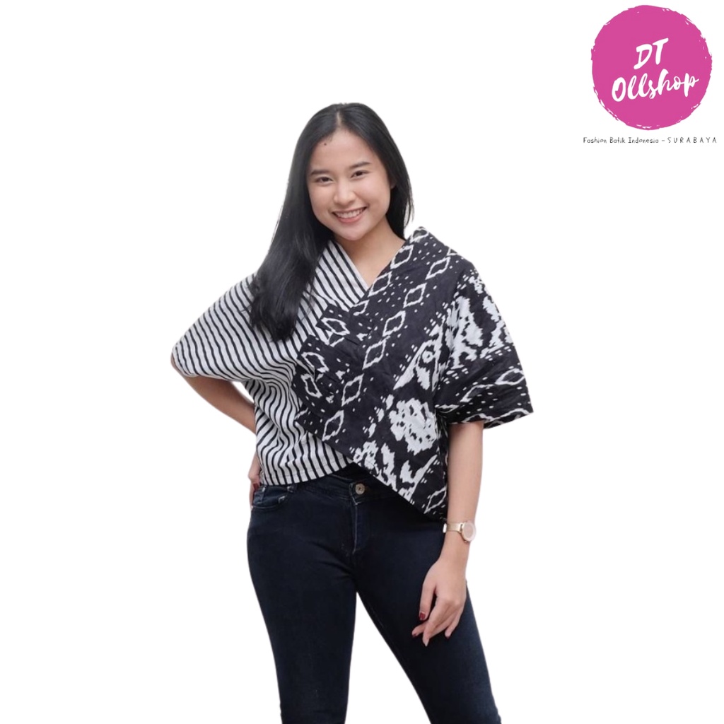 DT OLLSHOP - Atasan Batik Blouse Cewek / Seragam Kerja Crop Wanita