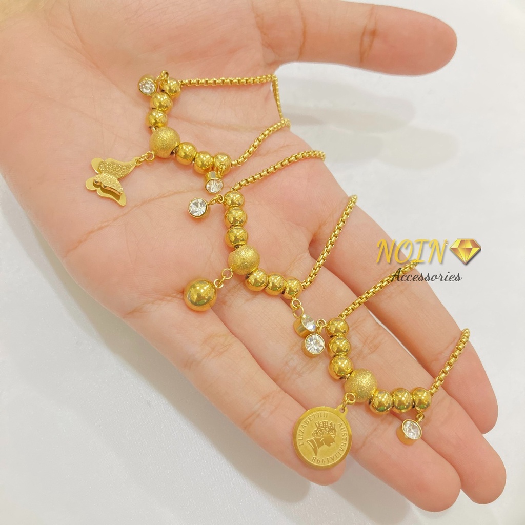 Gelang Titanium Serut Wanita Koin Butterfly Gold Korean Style