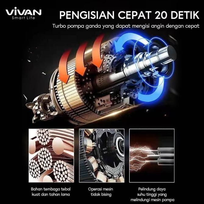 Vivan VTI02 Pompa Ban Mobil Tire Inflator Portable Elektrik LCD