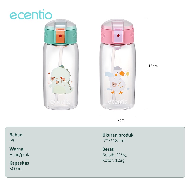 ecentio Botol Minum bayi Anak Portable Berbahan Plastik 450m/500ml BPA Free Botol Air