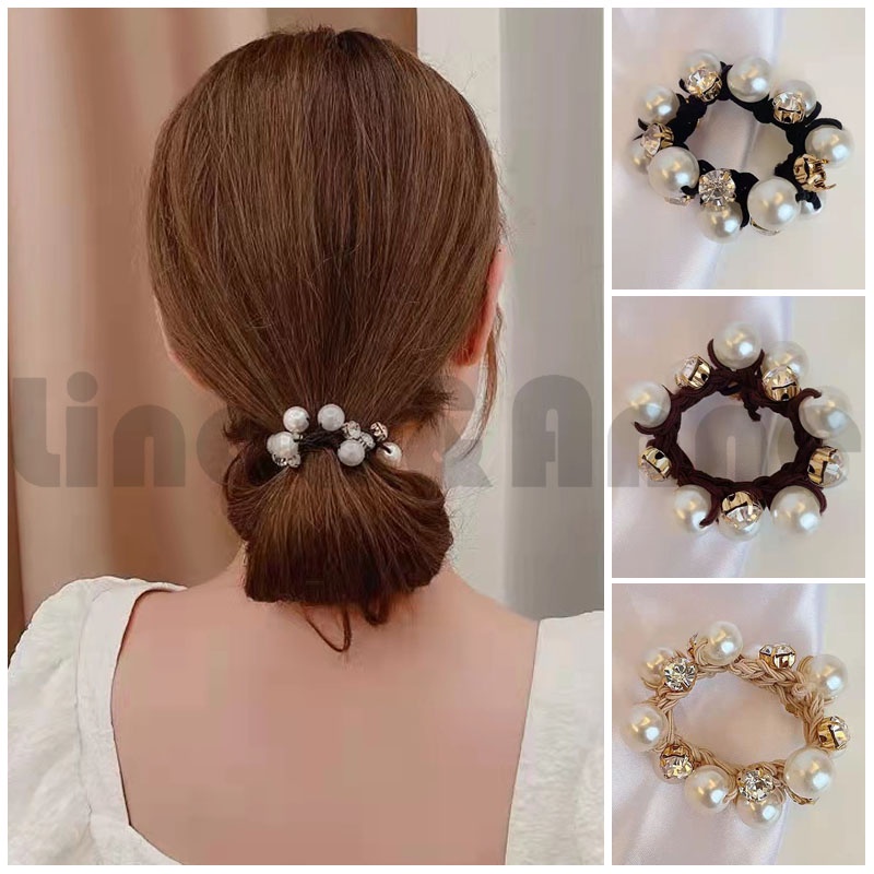 Srunchie Karet Rambut Elastis Wanita Aksen Mutiara Ala Korea Aksesoris Fashion Rambut