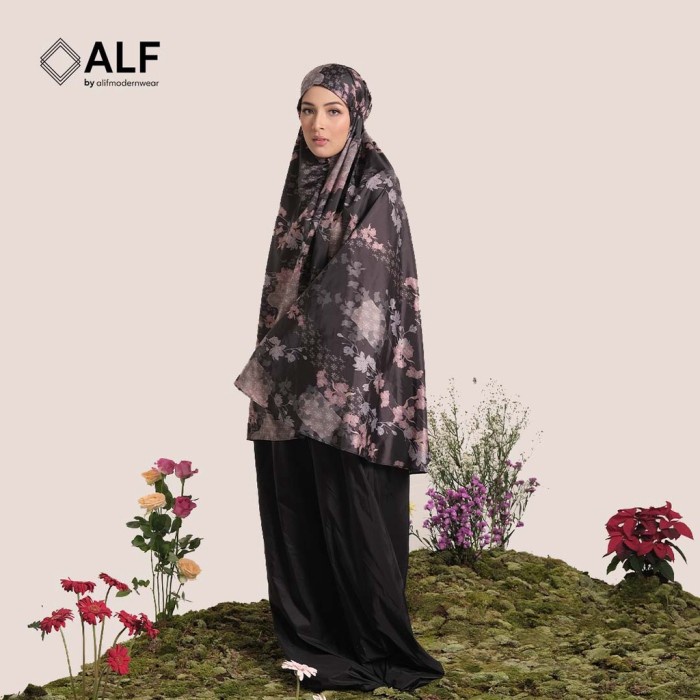 Alf By Alif Mukena Mini Motif Travel - Daisy In Black