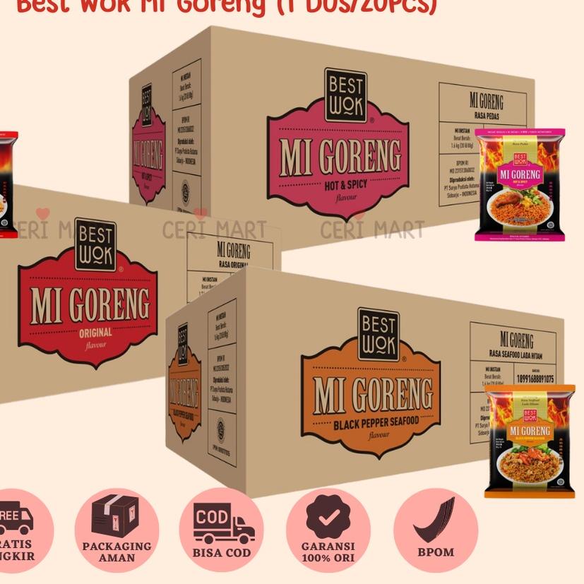 

❉ Best Wok Mi Mie Goreng 1 DUS 20 pcs Bisa Mix Original Hot & Spicy Blackpepper Black Pepper Seafood Instant Noodle 85gr BestWok KKV Indomie ♀