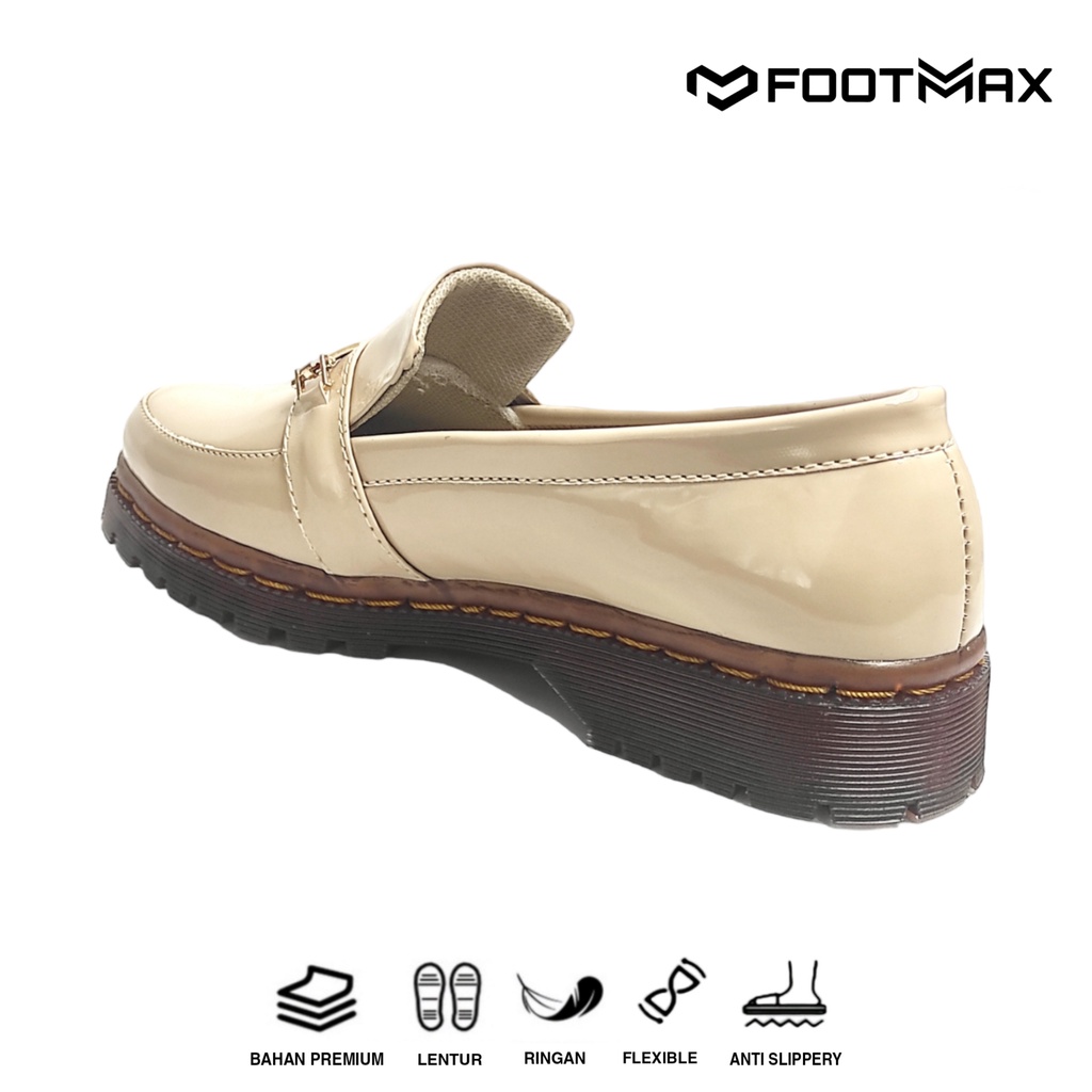 Sepatu Docmart Wanita Cream Kilap Sepatu Wanita Loafer Slip On Sepatu Kerja Wanita Casual Formal Termurah