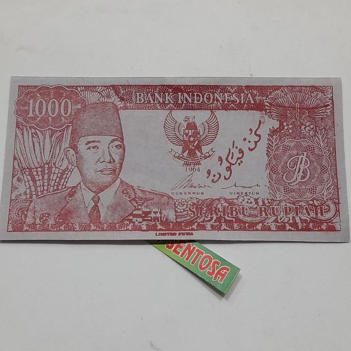 Uang Soekarno Serimpi 7 Melengkung Pecahan 1000 Rupiah Merah