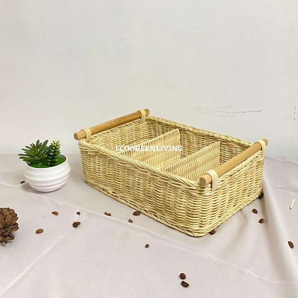 TRAY ROTAN SEKAT SERBAGUNA TEMPAT SENDOK GARPU DLL | ORGANIZER RUMAH | DEKORASI RUANGAN