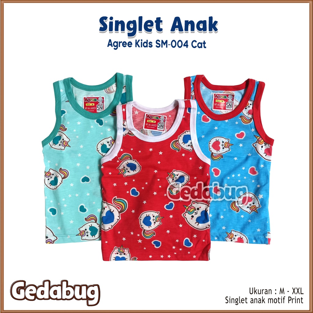 3 Pcs - Singlet Agree Kids SM - 004 Cats Star | Singlet anak motif Lucu dan Berkualitas | Gedabug