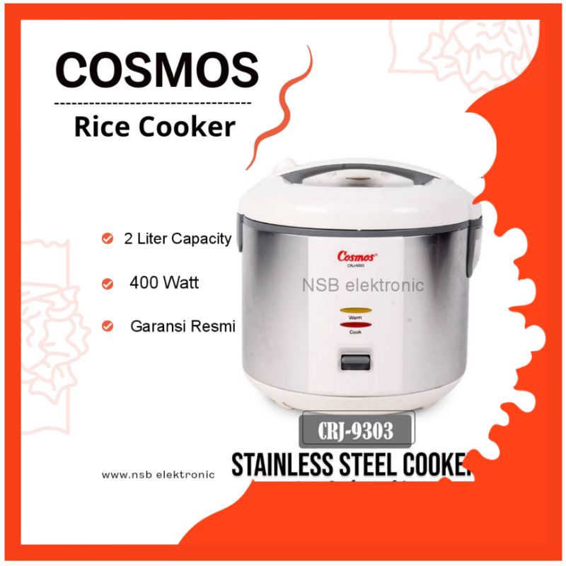 Cosmos Rice Cooker Stainless Steel CRJ-9303 - 2L Magic Com Mejikom