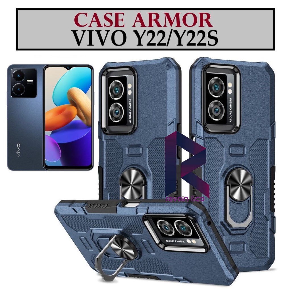 Case Armor VIVO Y22/Y22S Iring Cincin Magnetic Kesing Hp Protect kamera Premium Hard Case Standing Robot Pelindung Kamera