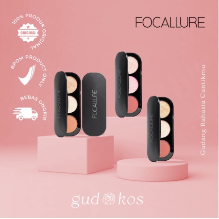 FOCALLURE Trio Blush On &amp; Highlighter Contour palette